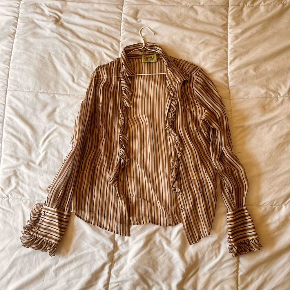 Juicy Couture Sheer Brown Striped Blouse